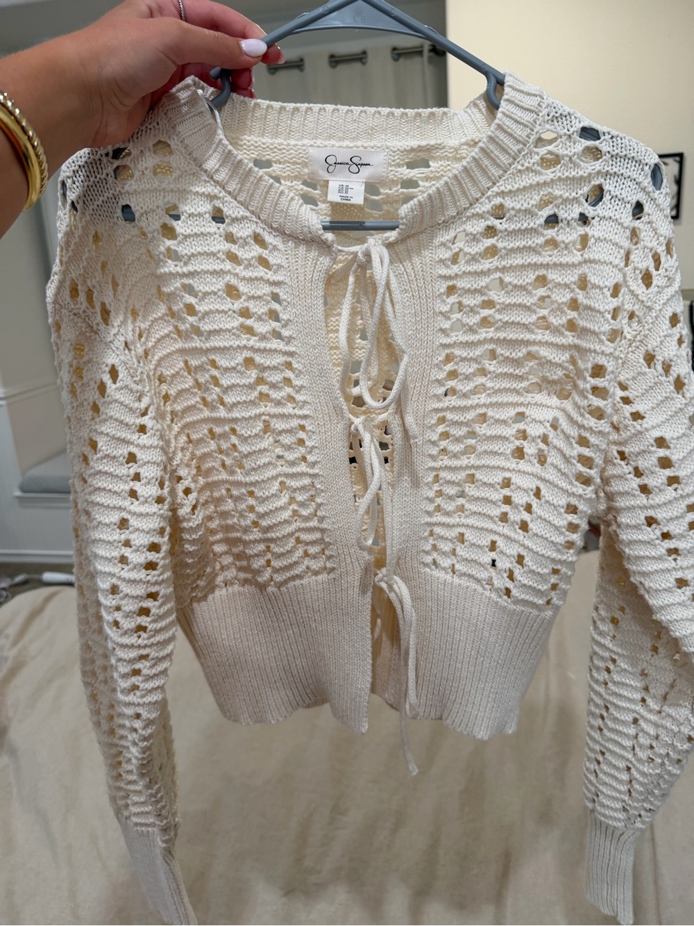 Cream Crochet Tie-Front Cardigan